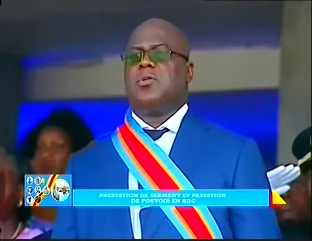 Félix Tshisekedi portant l’écharpe présidentielle lors de sa prestation de serment